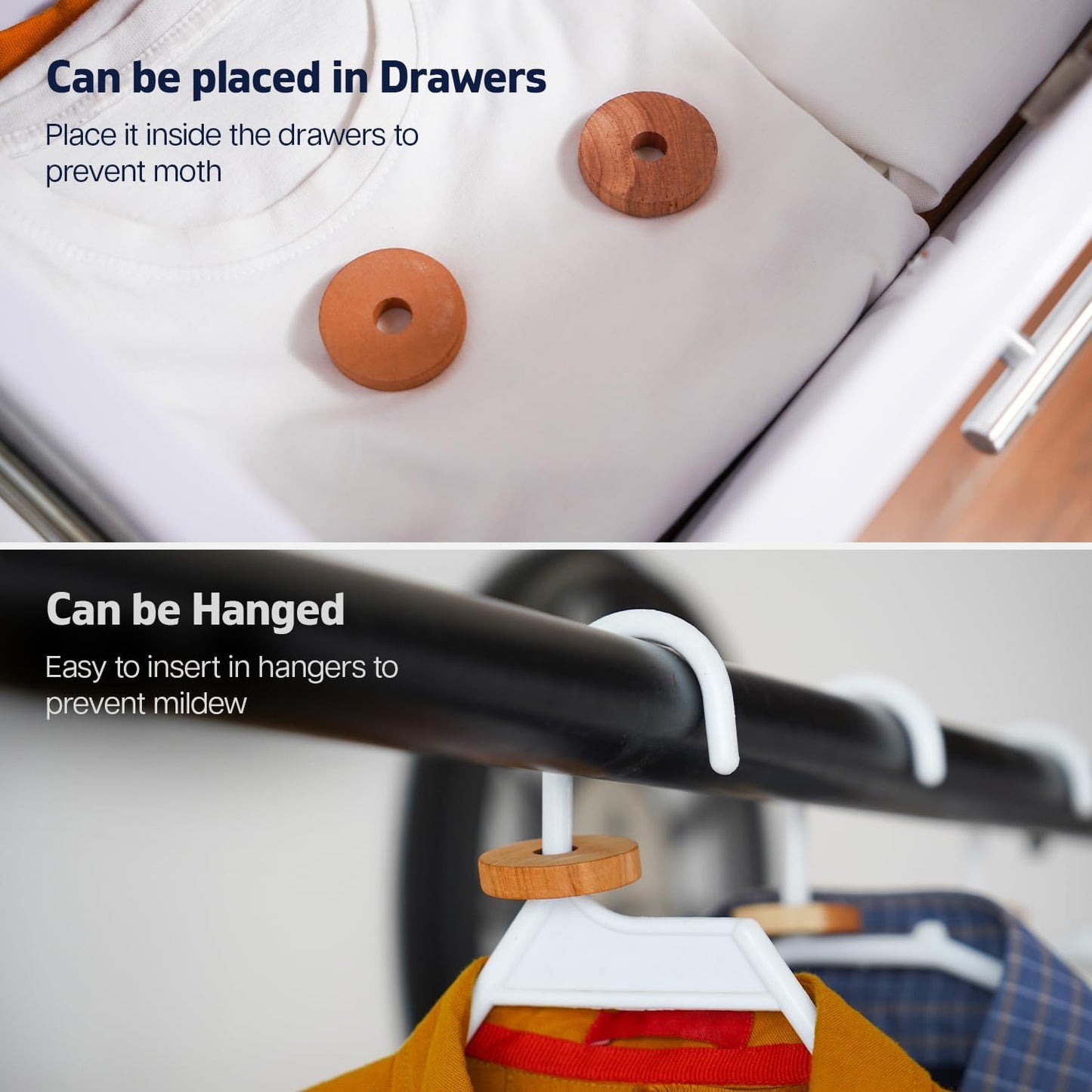 Moth Repellent for Wardrobes 48 Cedar Rings for Clothes, Drawers, Storage Boxes - 100% Natural Cedarwood