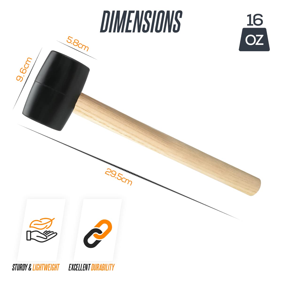 Black Large Rubber Mallet 16oz with Wooden Handle