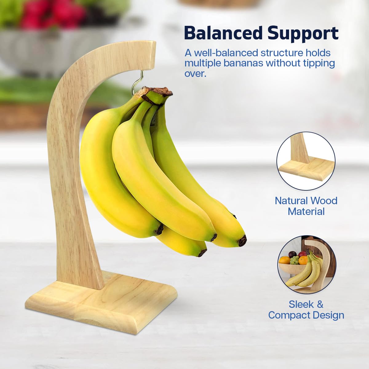 Banana Hanger with Rubber Wooden Stand with Metal Hook