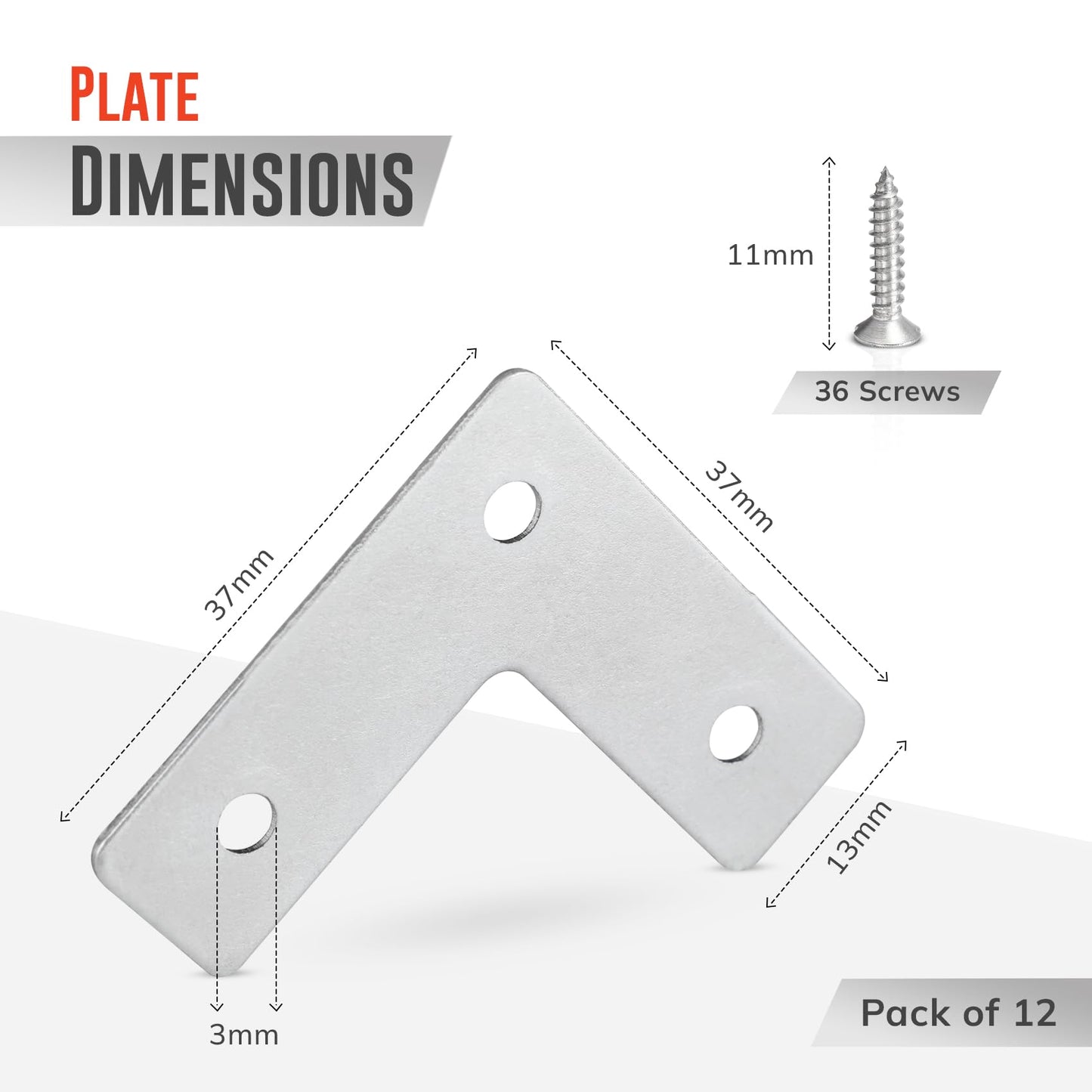 Angle Brackets for Wood 12 Pcs | 37mm x 37mm x 13mm