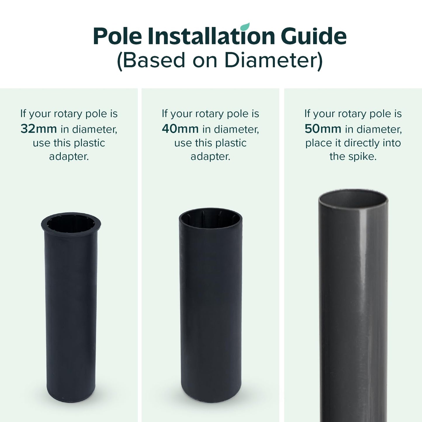 Metal Ground Spike for Rotary Washing Line | 2 Plastic Adapters