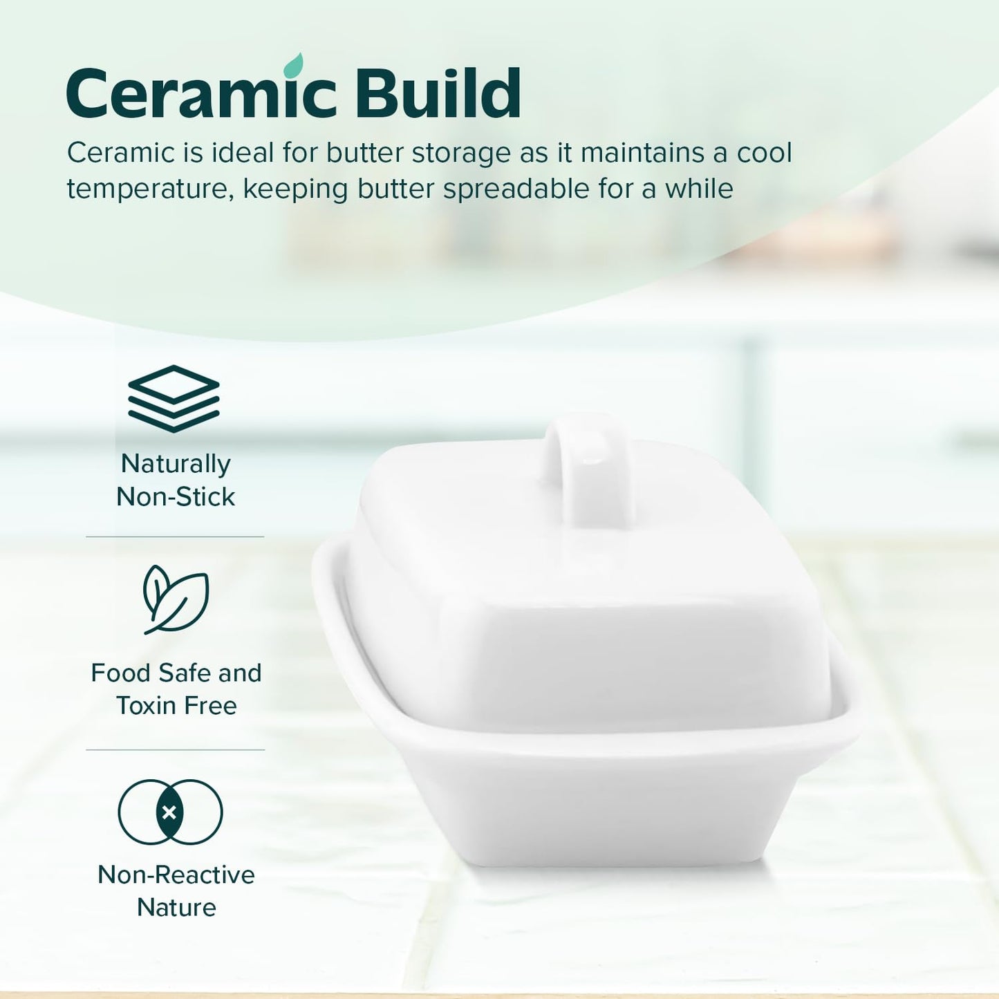 Ceramic Butter Dish with Lid | Large 17.5L x 9W x 11.5H (cm)