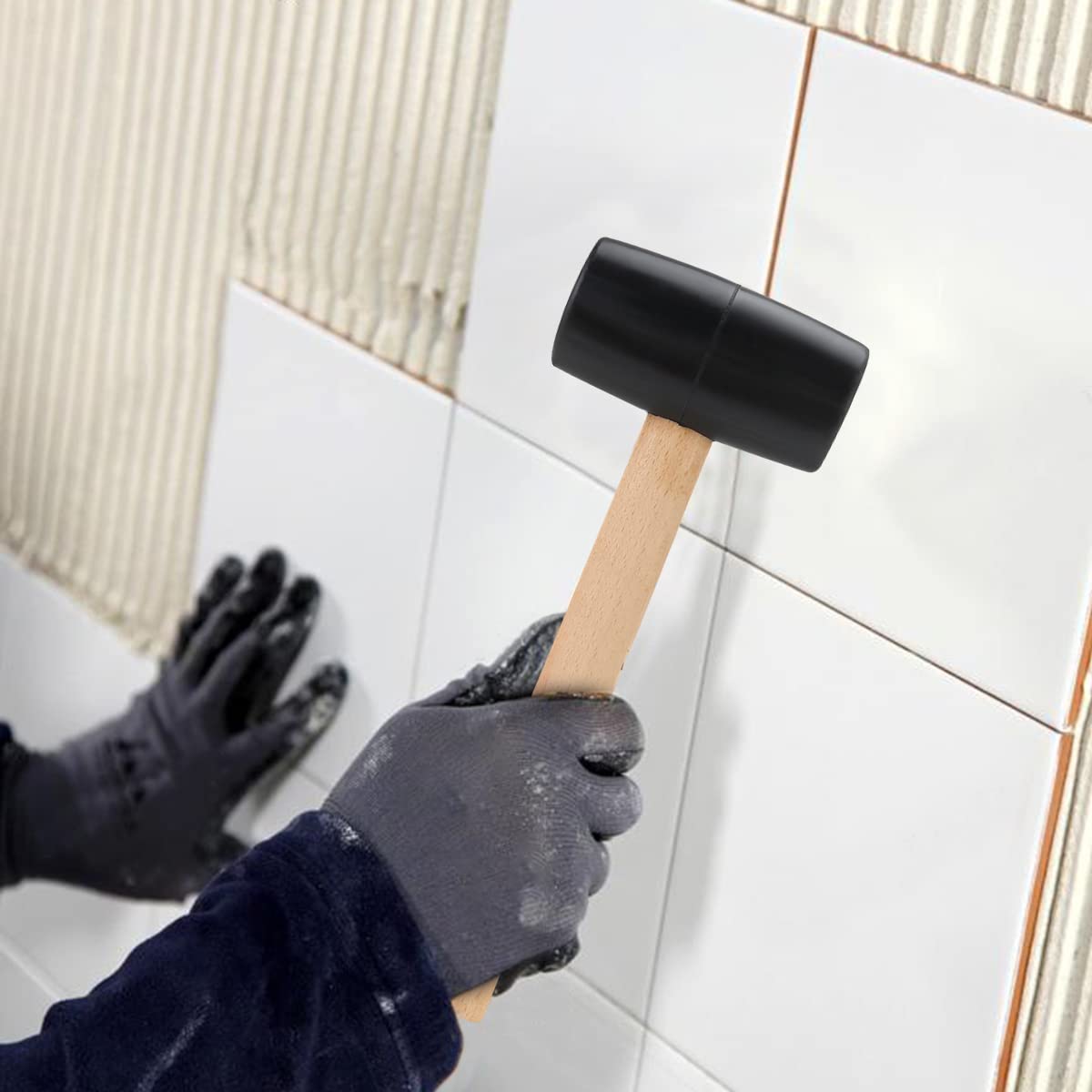 Black Large Rubber Mallet 16oz with Wooden Handle