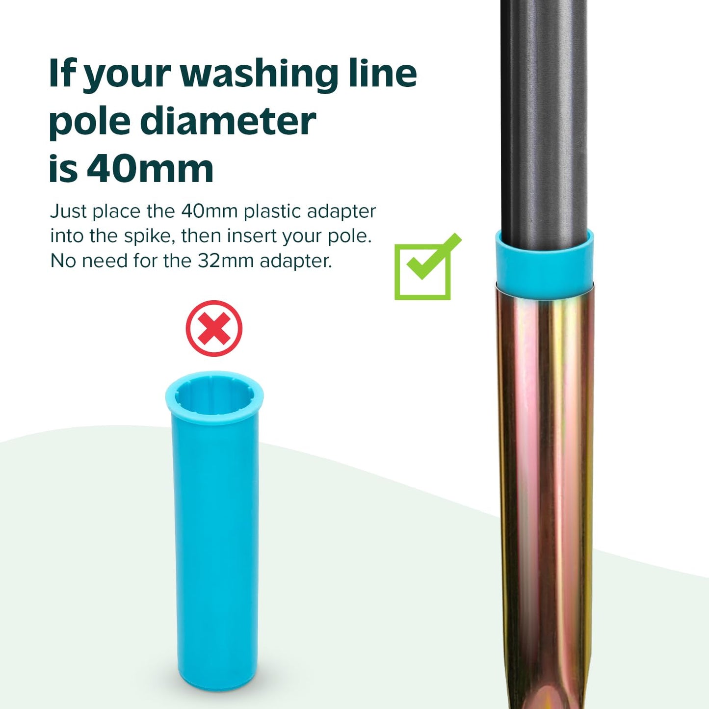 Rotary Washing Line Spike with 2x Plastic Adapters (32mm & 40mm)