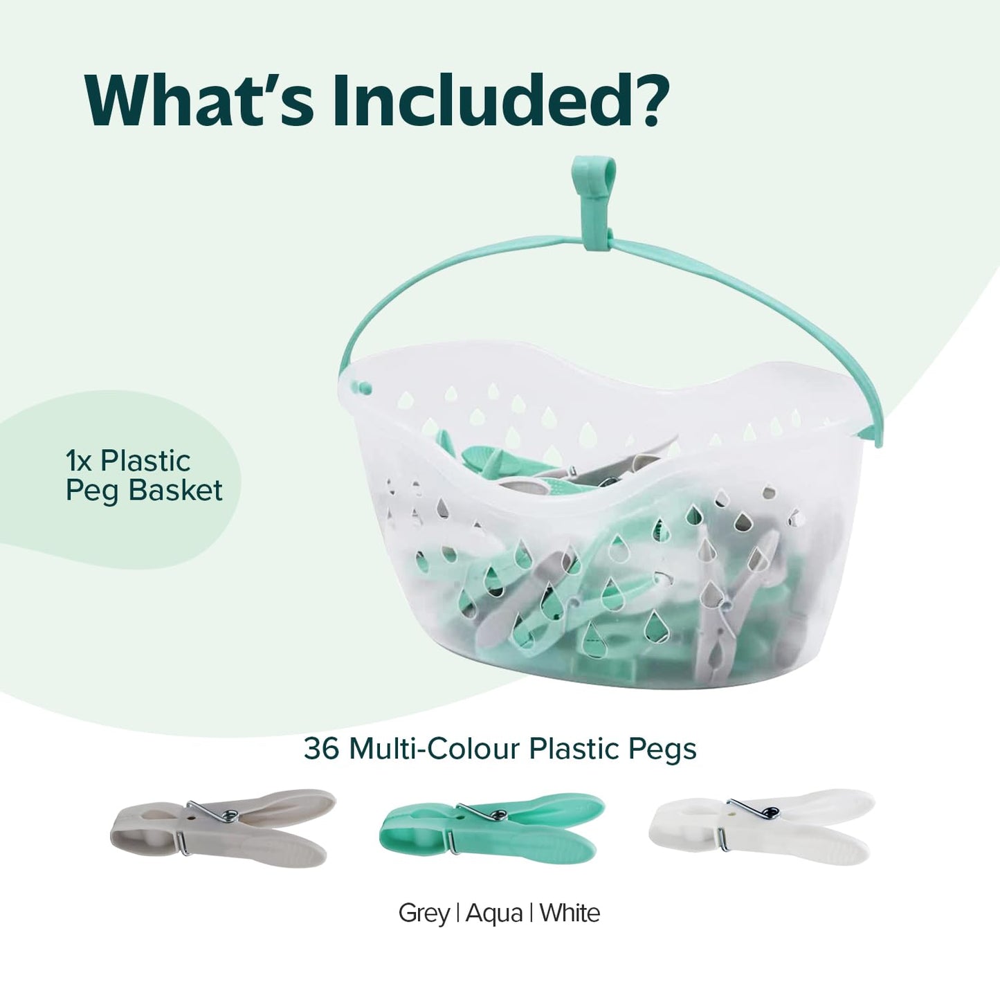 36 Pegs for Washing Line with Hanging Basket