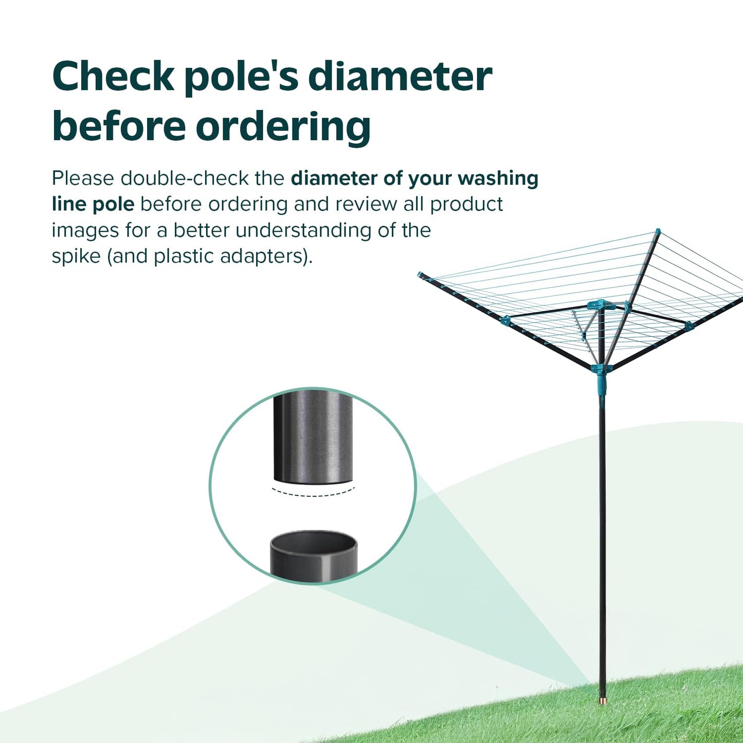 Metal Ground Spike for Rotary Washing Line | 2 Plastic Adapters