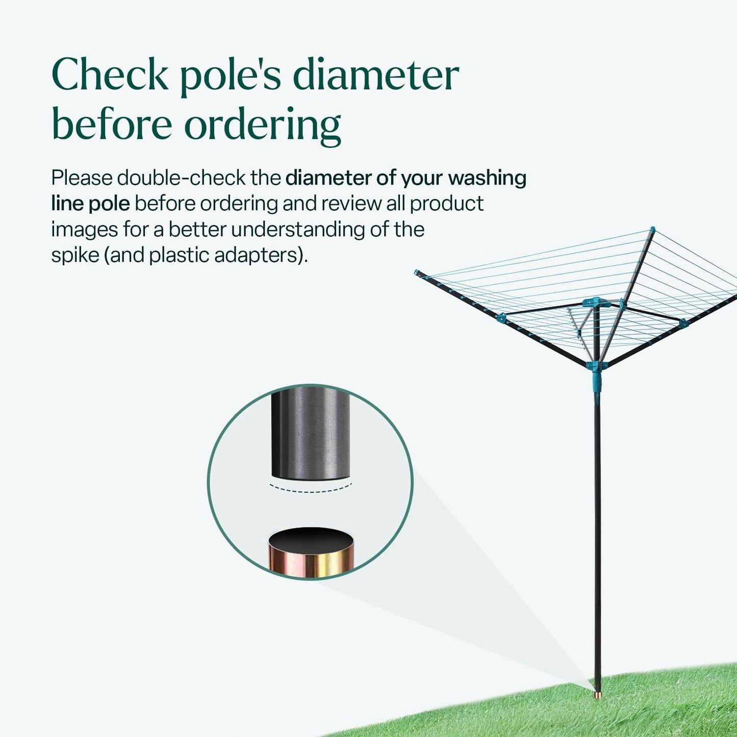 Rotary Washing Line Spike for Airer with 2 Plastic Adaptors