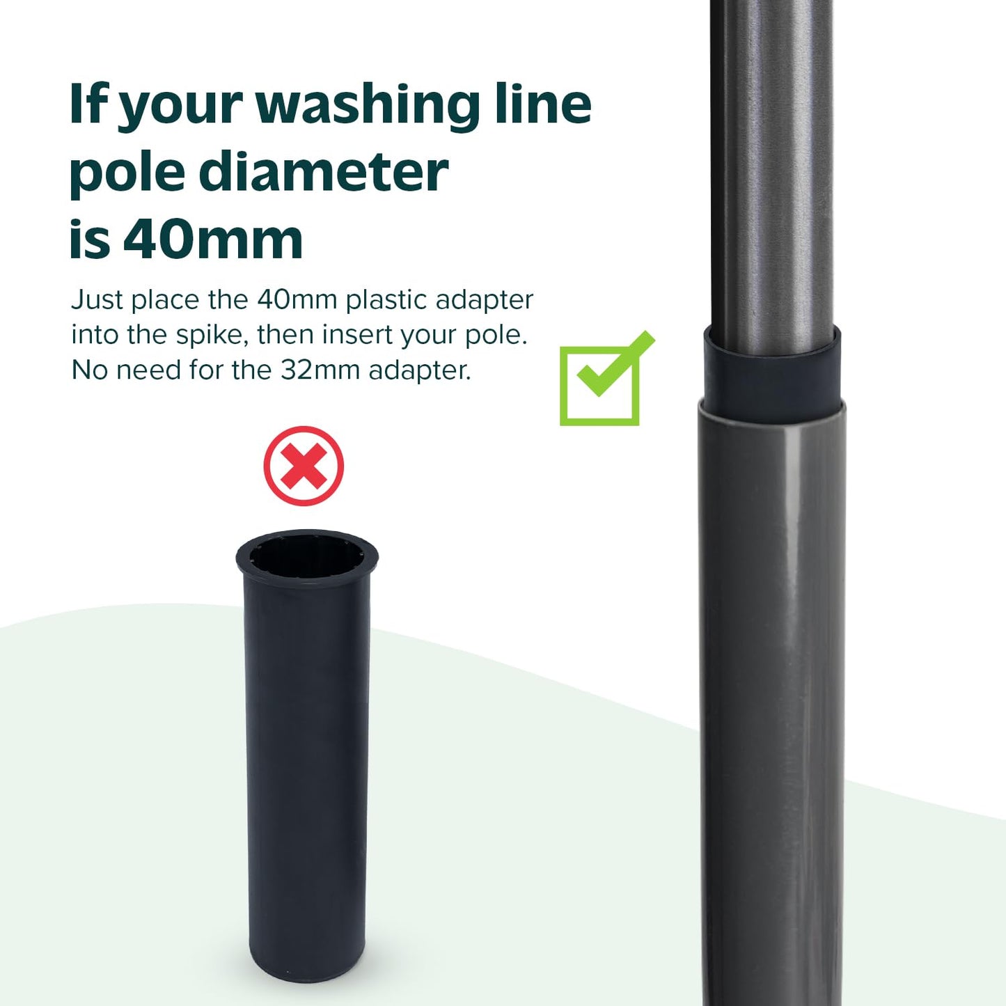 Metal Ground Spike for Rotary Washing Line | 2 Plastic Adapters