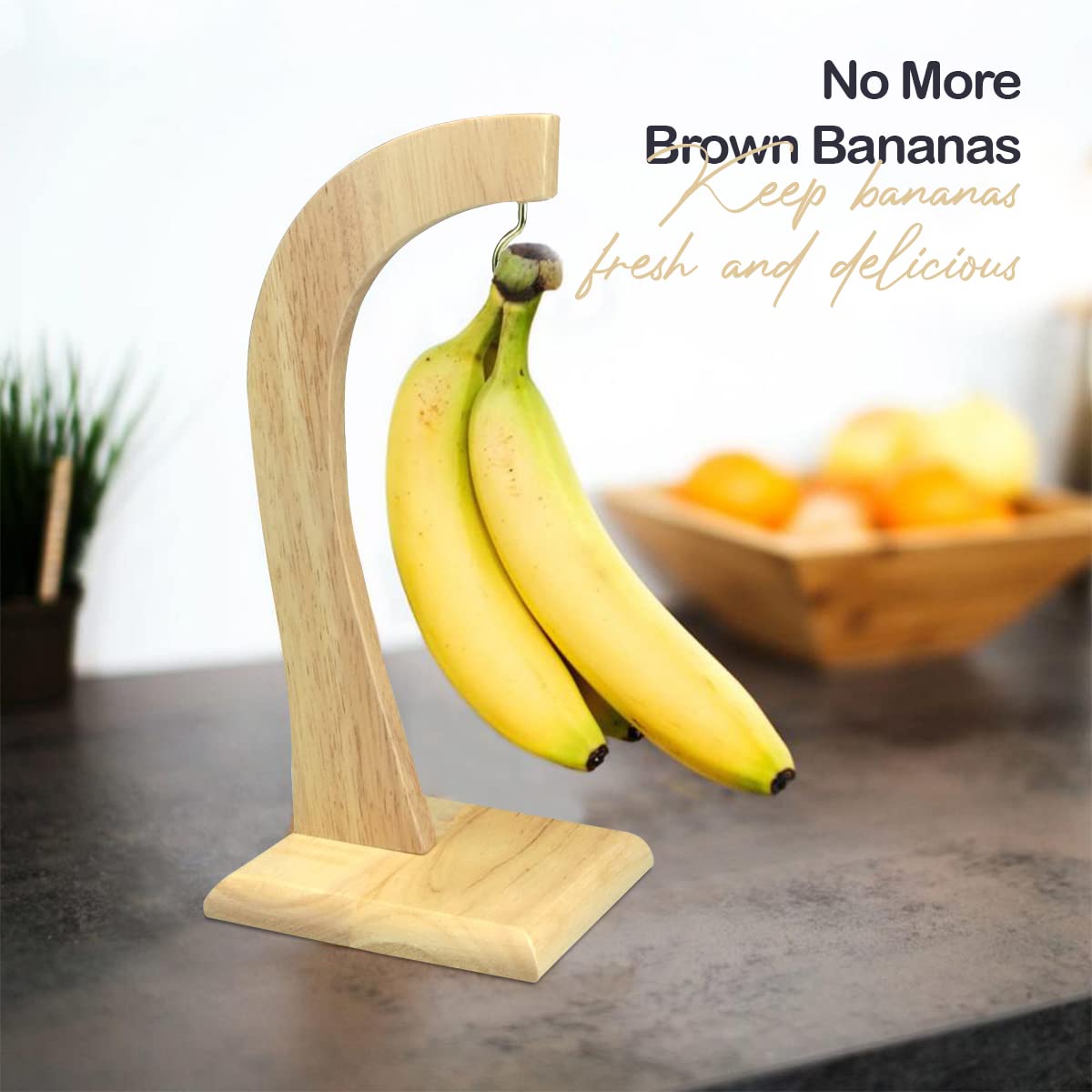 Banana Holder with Durable Hook - 100% Rubberwood