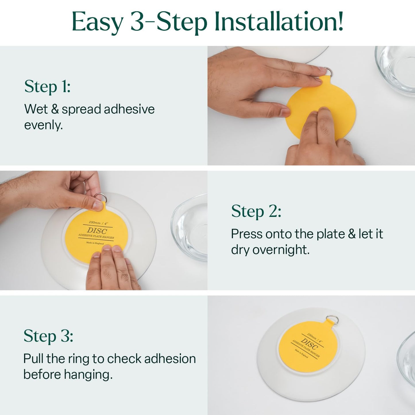 Disc Plate Hangers for Walls (100mm / 4'' (Pack of 5)), Yellow