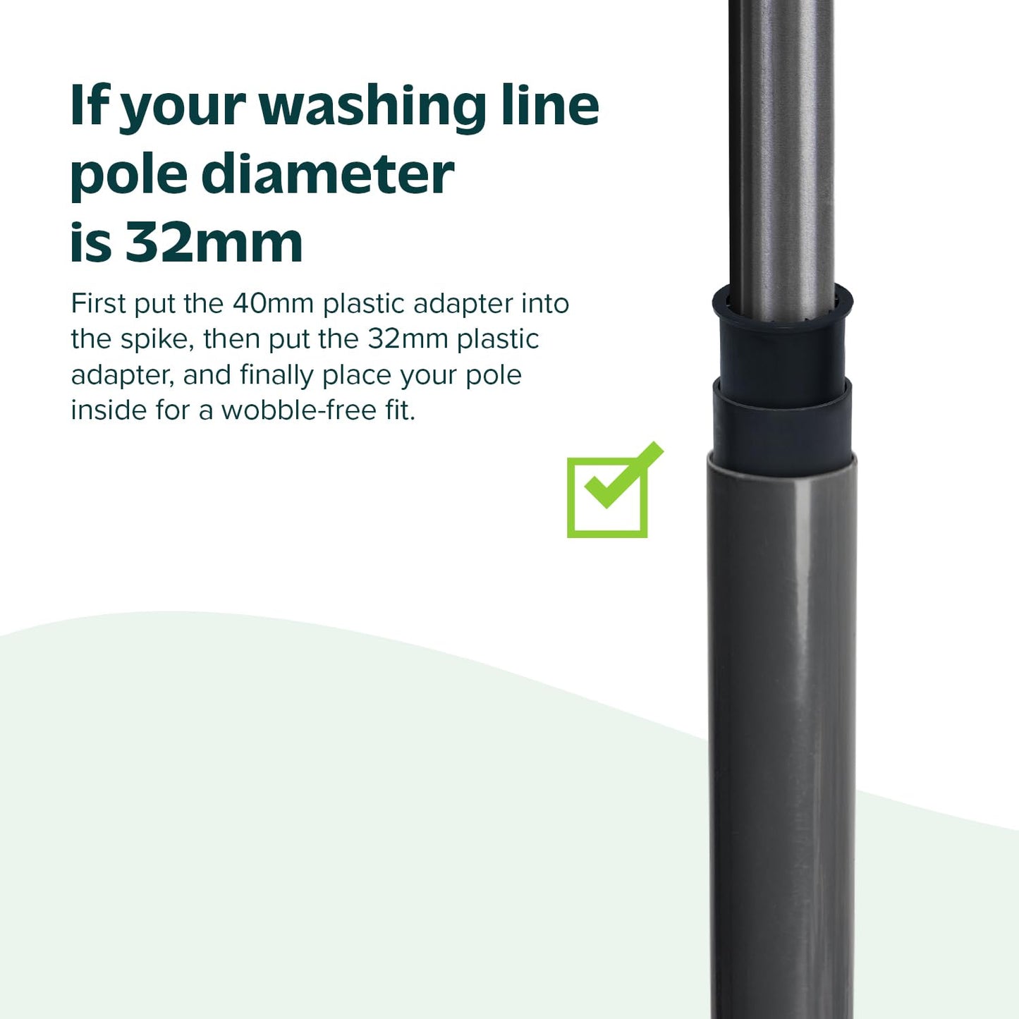 Metal Ground Spike for Rotary Washing Line | 2 Plastic Adapters