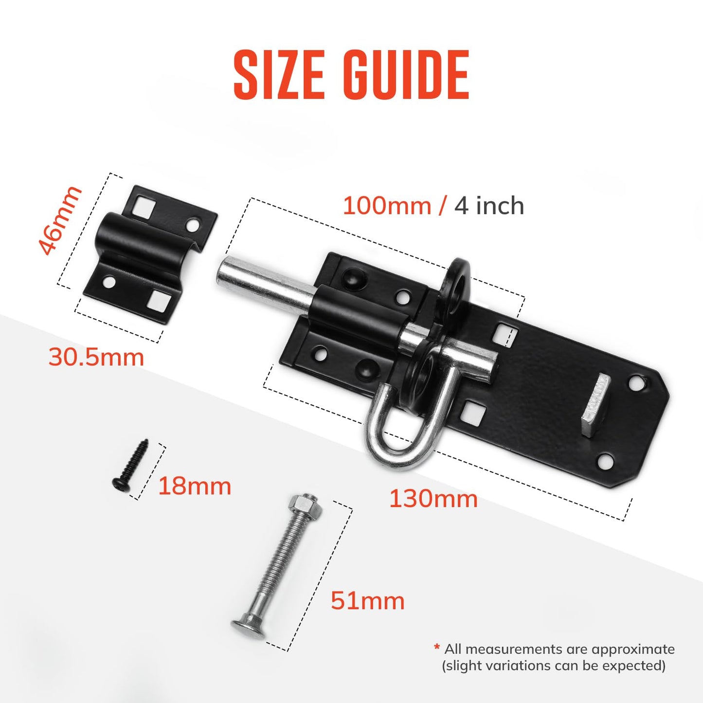 Brenton Bolt Door Lock - 2 Pack 100mm (4") Sliding