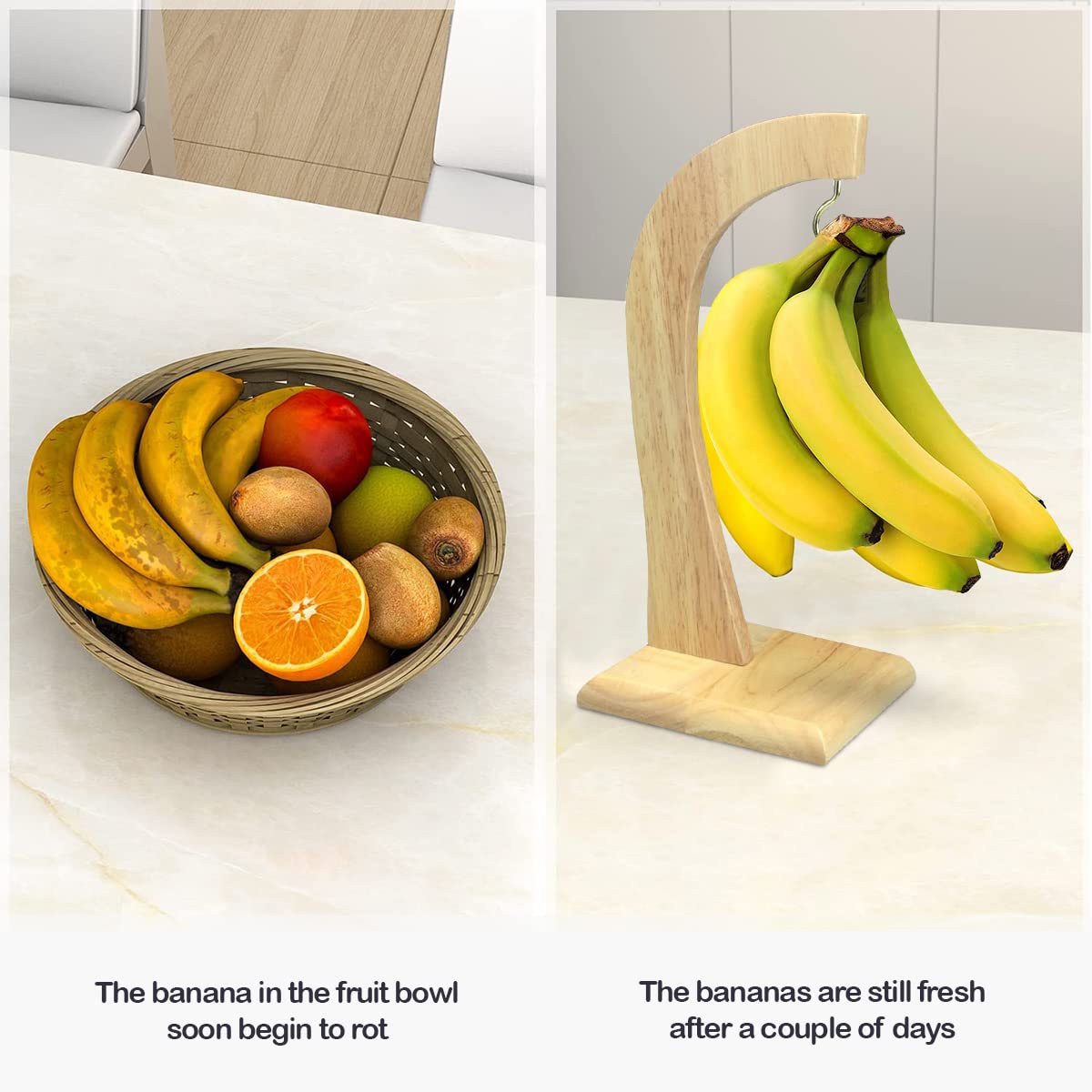 Banana Holder with Durable Hook - 100% Rubberwood