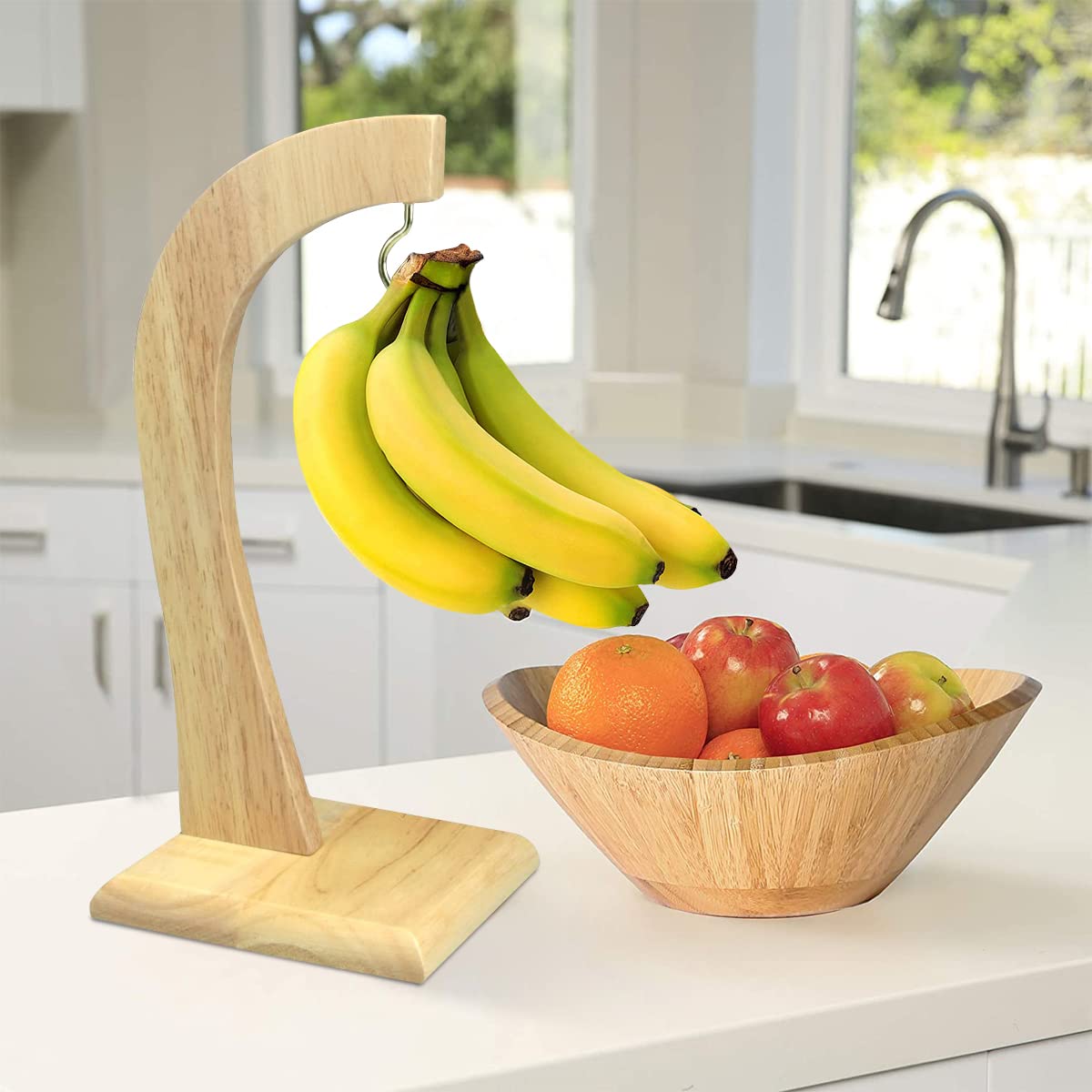 Banana Holder with Durable Hook - 100% Rubberwood