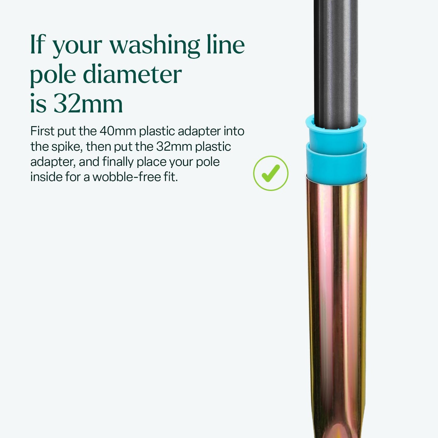 Rotary Washing Line Spike for Airer with 2 Plastic Adaptors