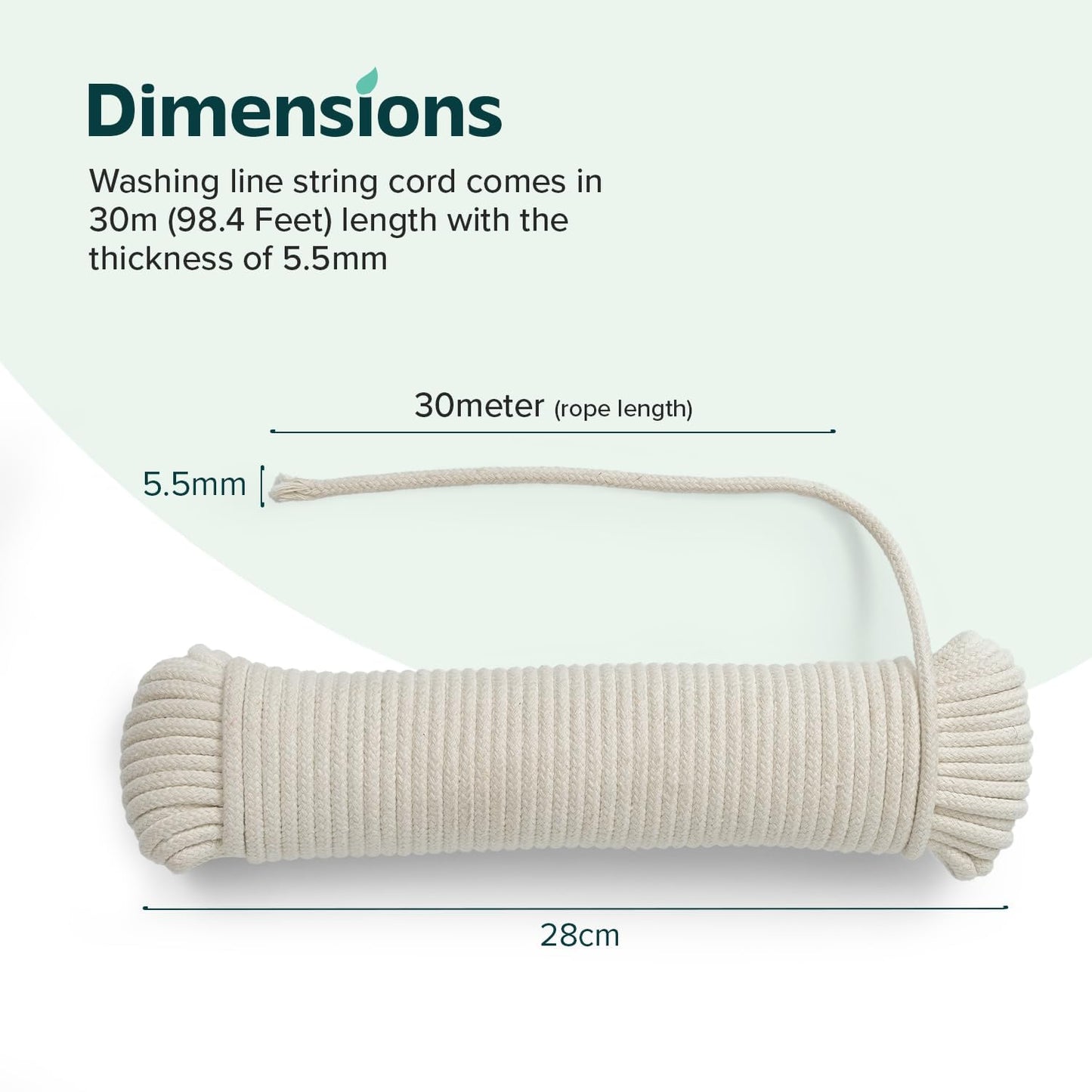 Natural Cotton Clothes Line for Outside | (2 Pack) 30m/99ft x 5.5mm
