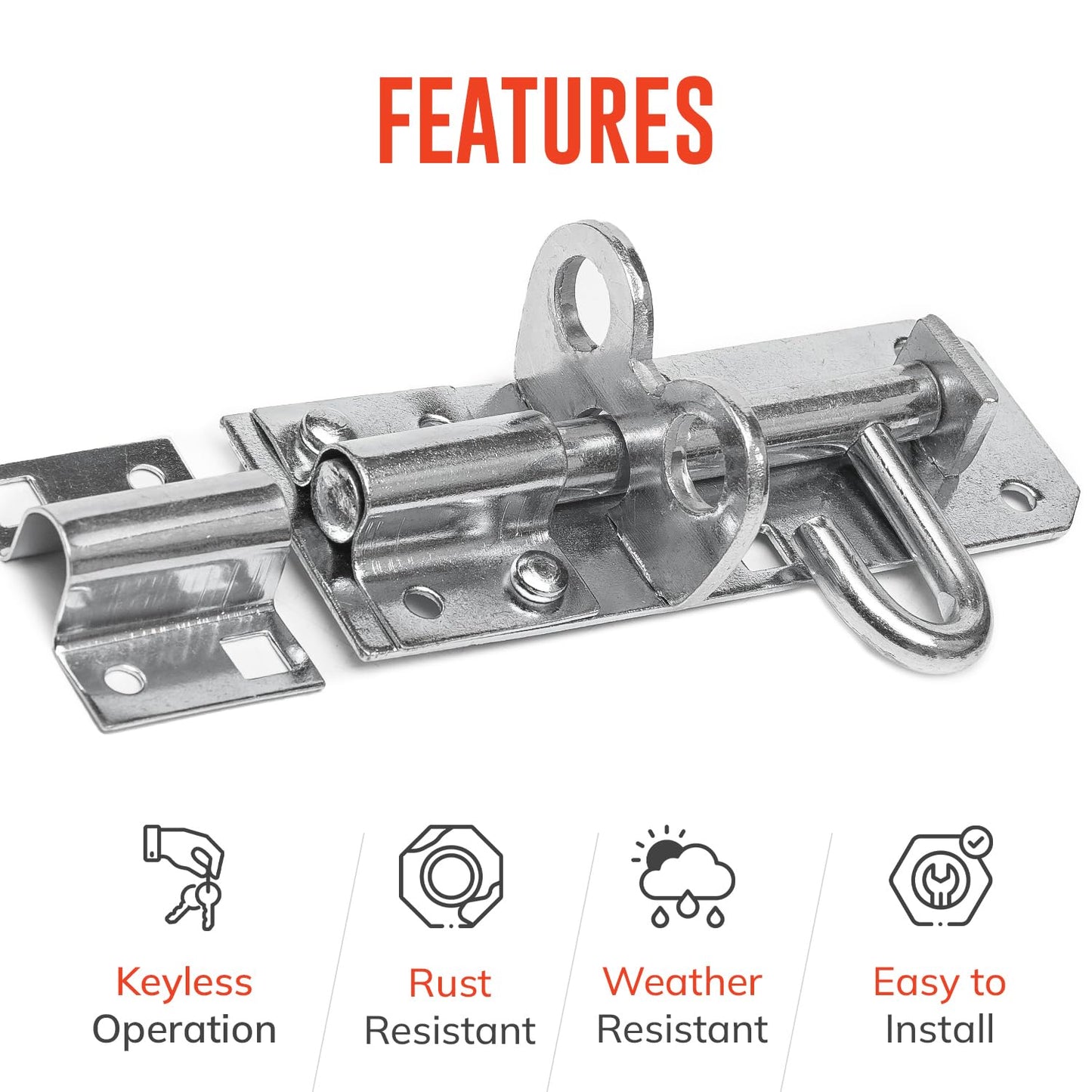 Brenton Bolt Door Lock Sliding - 2 Pack 100mm (4”)