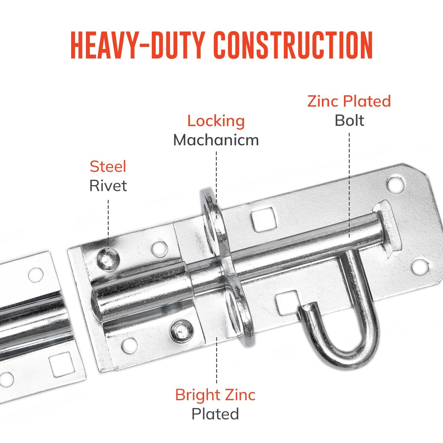 Brenton Bolt Door Lock Sliding - 2 Pack 100mm (4”)