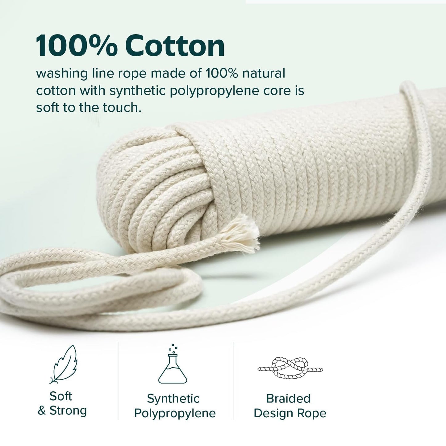 Natural Cotton Clothes Line for Outside | (2 Pack) 30m/99ft x 5.5mm