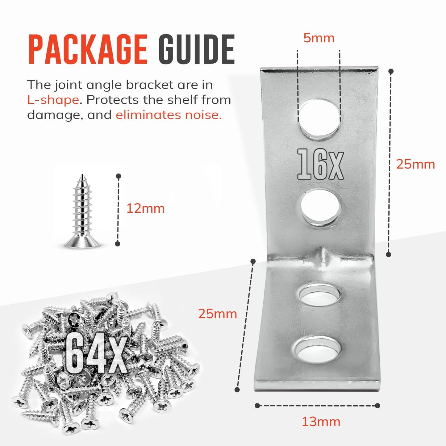 Galvanised Steel Angle Brackets for Wood 16 Pcs | 25mm x 25mm x 13mm