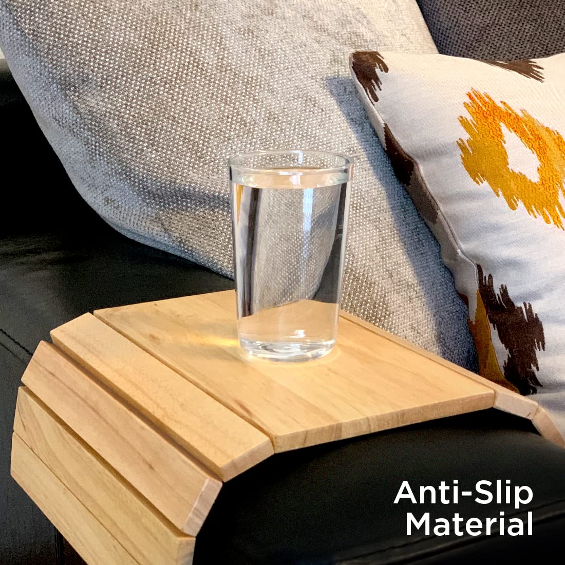 Sofa Arm Tray, Foldable Couch Tray Wooden Armrest Tray, Sofa Tray & Organiser for Drinks, Snack, Magazine, and Remote - Square Couch Protector Tray with Non-Slip Backing – Armrest Tray (Brown)