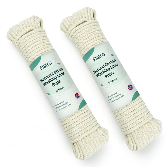 Natural Cotton Clothes Line for Outside | (2 Pack) 30m/99ft x 5.5mm