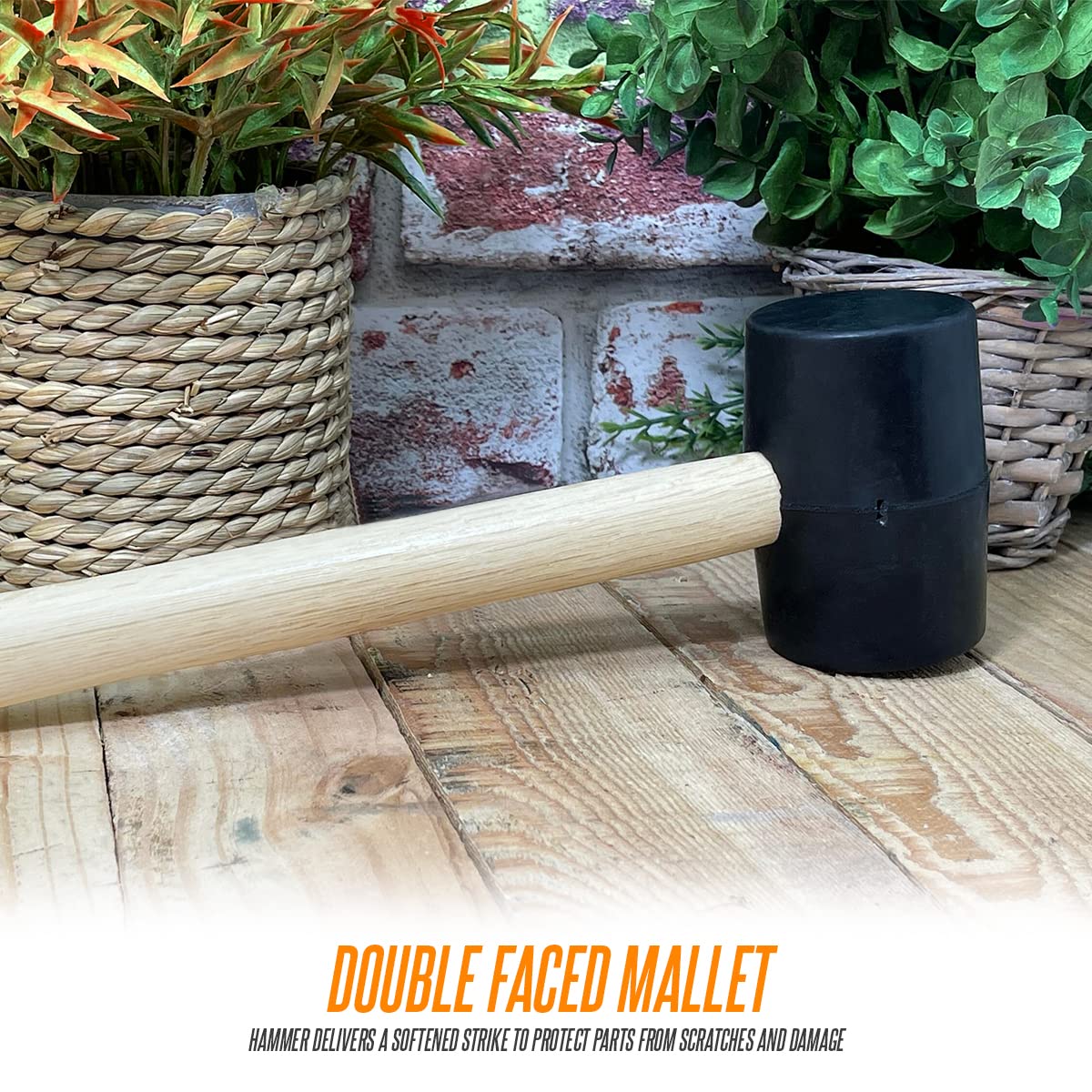 Black Large Rubber Mallet 16oz with Wooden Handle