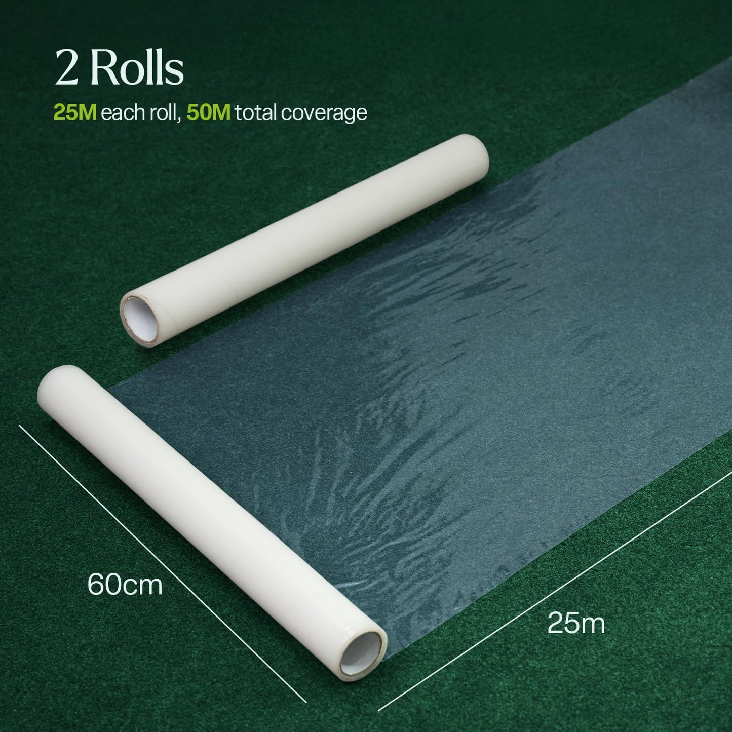 60 Micron Clear Carpet Protector Film - 2 Rolls (Each 60cm x 25M)