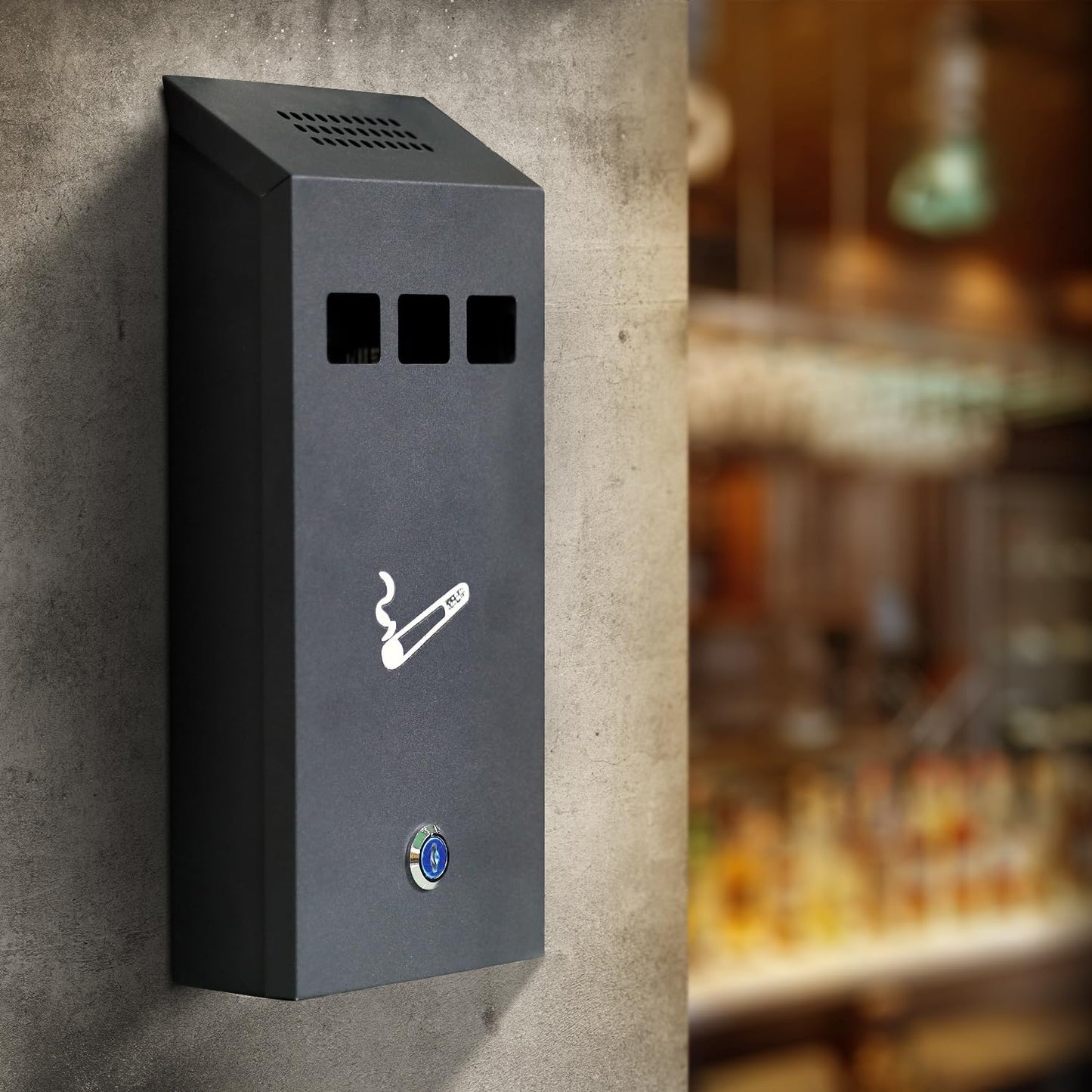 Outdoor Ashtray, Wall Mounted Ashtray, Lockable Cigarette Bin Outdoor, Galvanized Metal Smoking Box for Pub Club, Garden, Office - Outdoor Cigarette Ash Bin, Ash Tray with Luminous Cigarette Motif