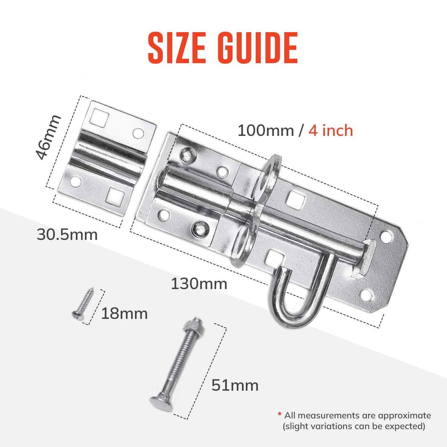 Brenton Bolt Door Lock Sliding - 2 Pack 100mm (4”)