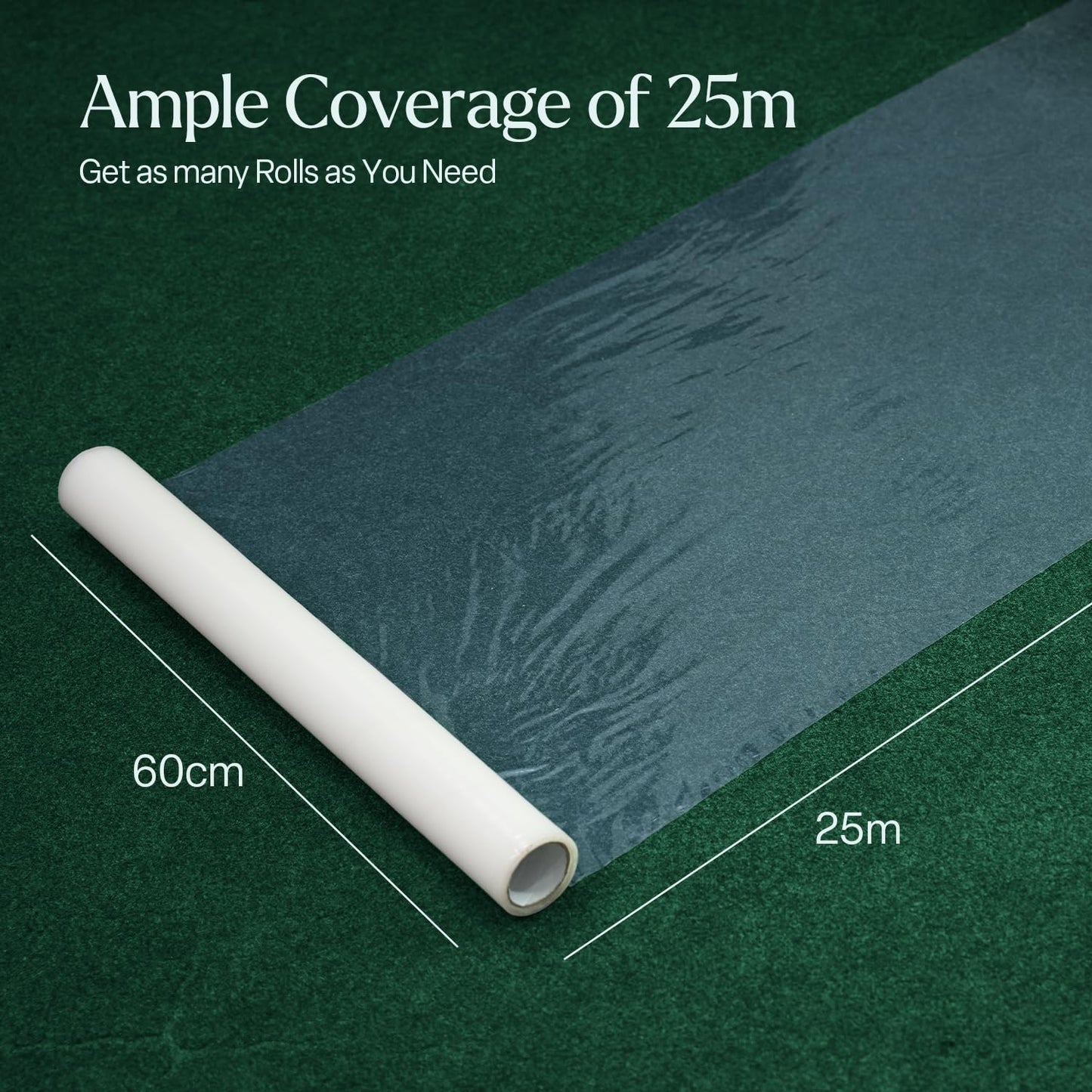 WINSOME Extra Thick 90 Micron Clear Carpet Protector Film - Strong Self Adhesive Roll Floor Protector Plastic Dust Sheets for Decorating Cover | 2 Rolls (Each 60 cm x 25M)