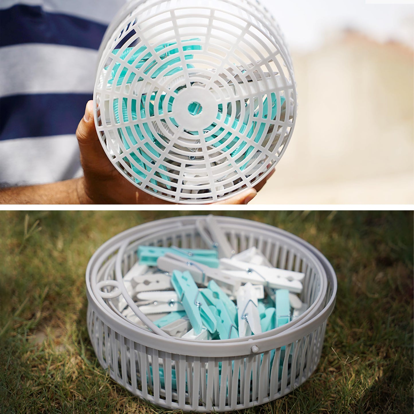 Peg Basket with 50 Pcs Clothes Pegs for Washing Line
