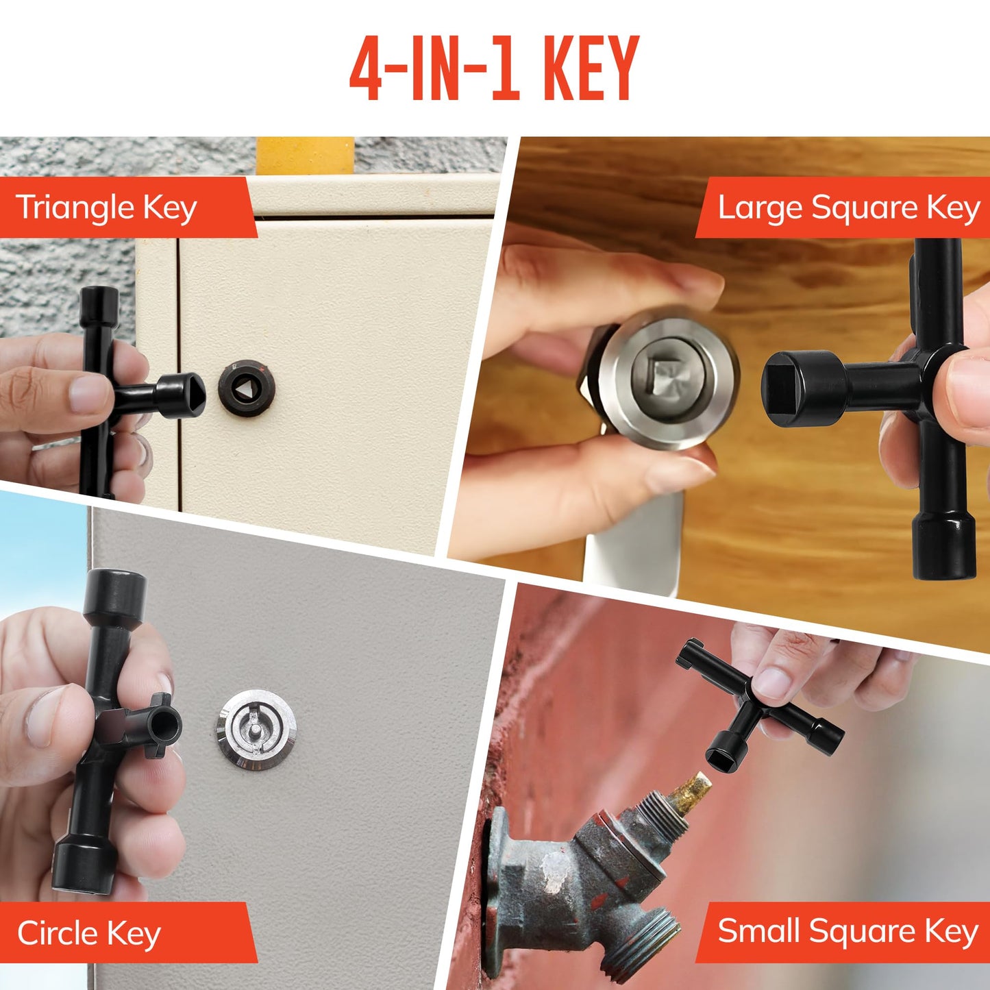 4 Way Multifunction Utility Key | Black Meter Box Key