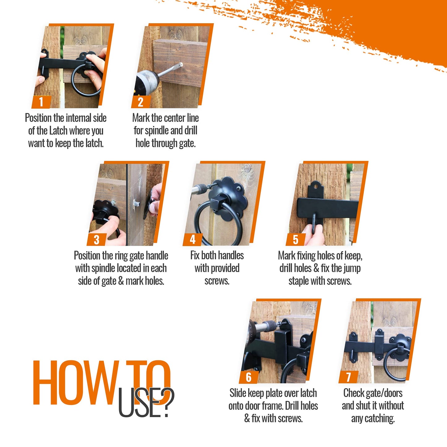 Ring Gate Latch for Wooden Gates Black 6"/150mm