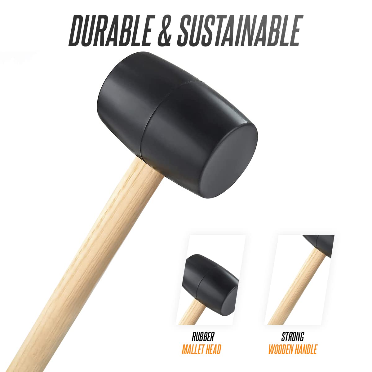 Black Large Rubber Mallet 16oz with Wooden Handle
