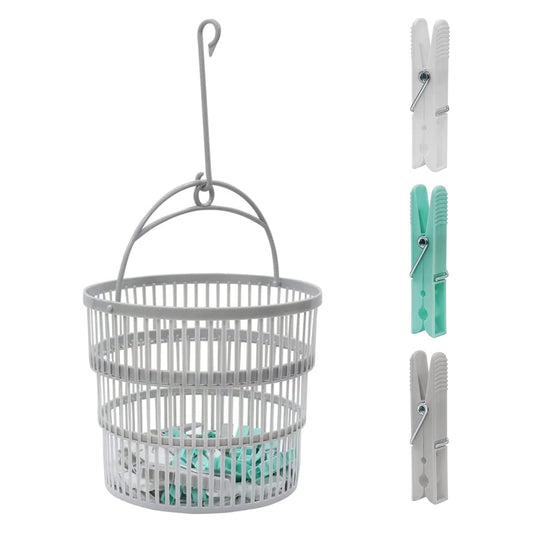 Peg Basket with 50 Pcs Clothes Pegs for Washing Line