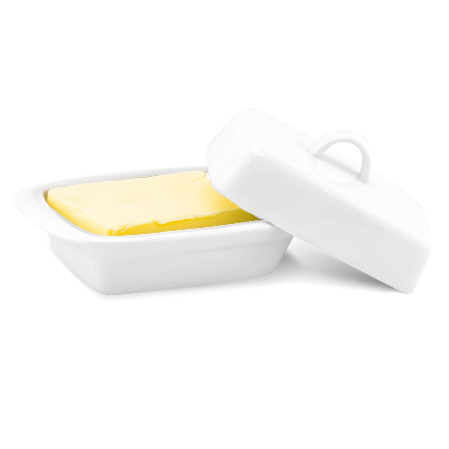 Besto Ceramic Butter Dish with Lid Large | White Butter Container for Countertop 17.5L X 9W X 11.5H (cm) | Ceramic Butter Dishes with Handle | Butter Storage Container for Refrigerator with Lid