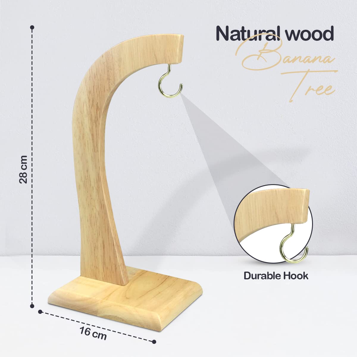 Banana Holder with Durable Hook - 100% Rubberwood