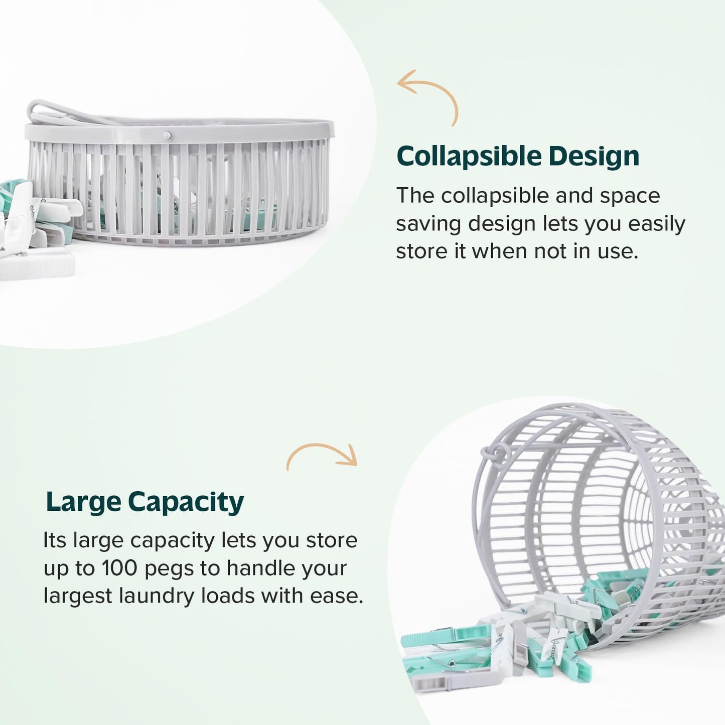 Peg Basket with 50 Pcs Clothes Pegs for Washing Line