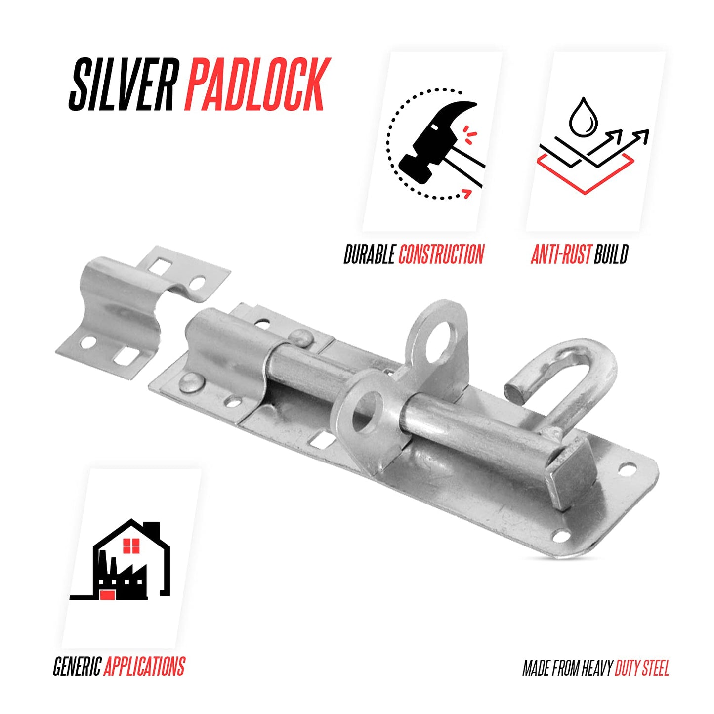 Brenton Bolt Sliding Door Lock 4” (100mm) Zinc Plate Galvanised