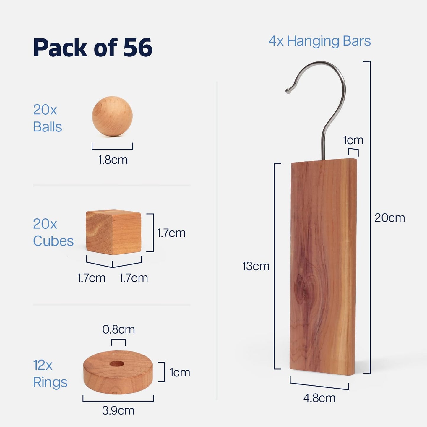 Cedarwood Moth Repellent for Wardrobes, 56 Pcs 100% Natural