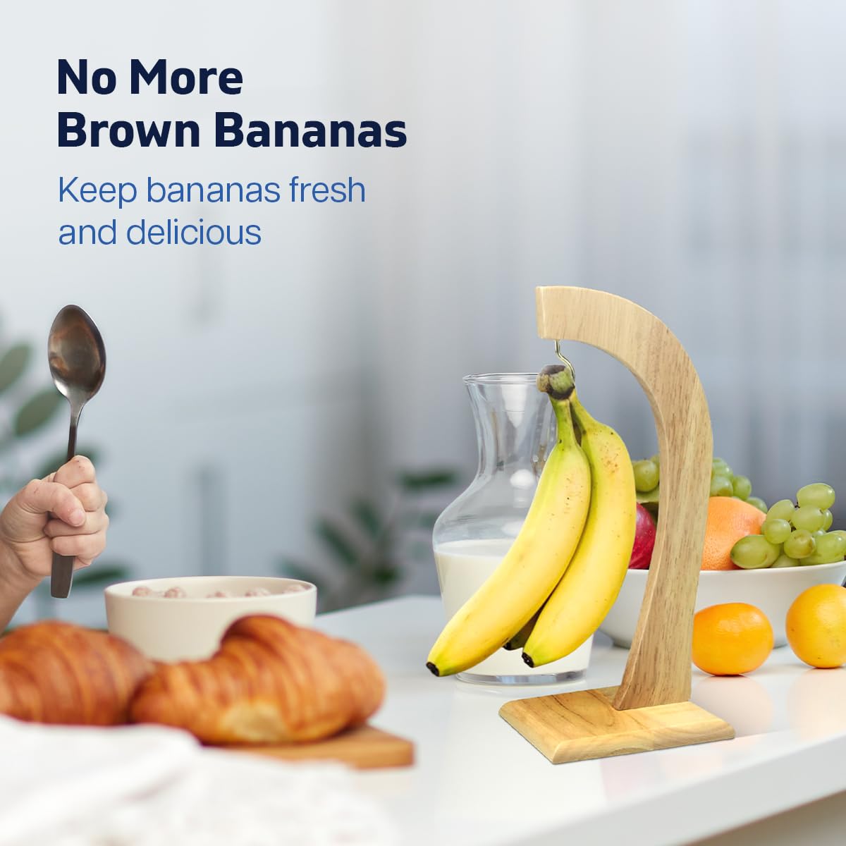 Banana Hanger with Rubber Wooden Stand with Metal Hook