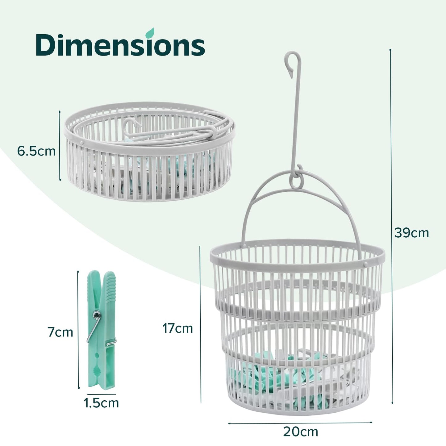 Peg Basket with 50 Pcs Clothes Pegs for Washing Line