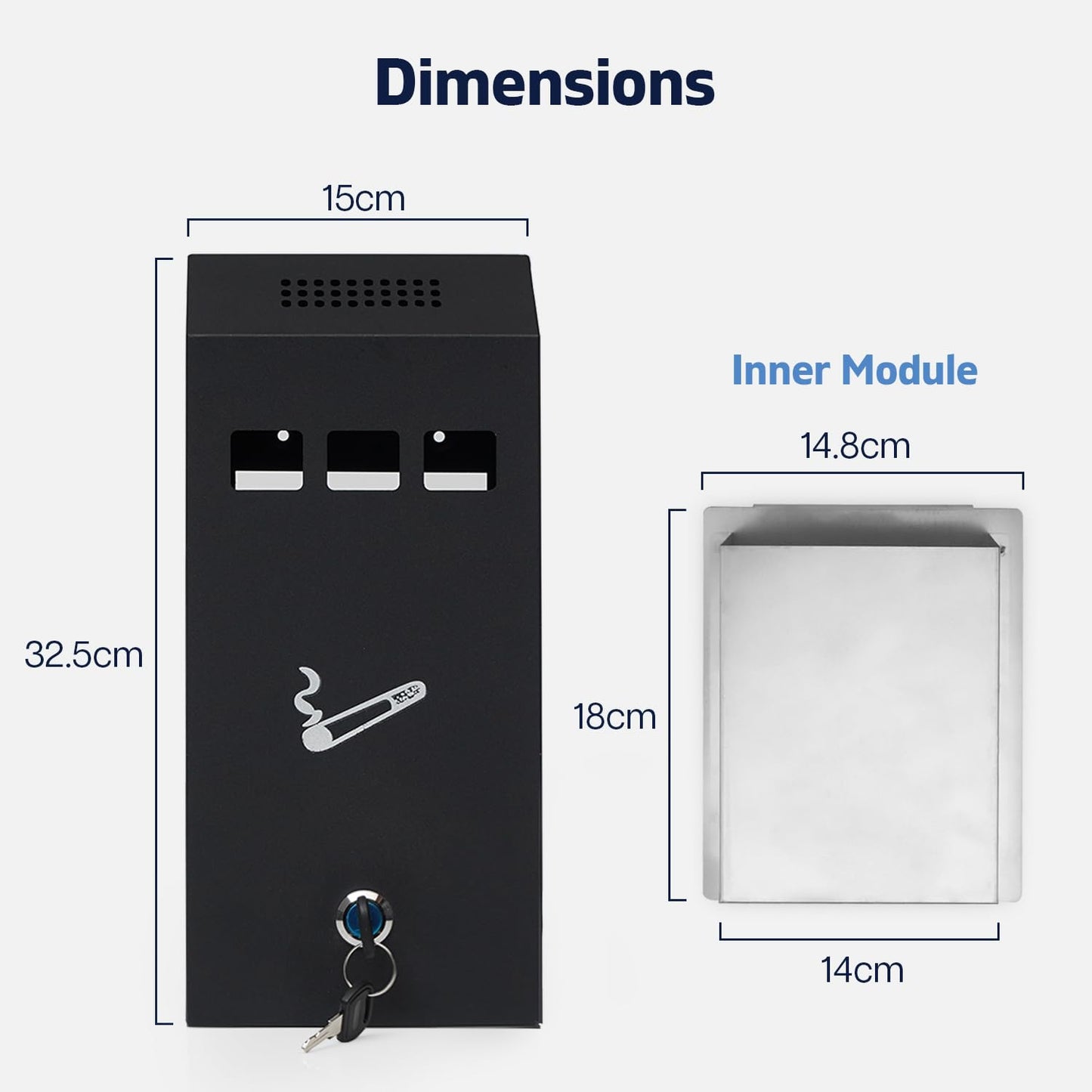 Outdoor Ashtray, Wall Mounted Ashtray, Lockable Cigarette Bin Outdoor, Galvanized Metal Smoking Box for Pub Club, Garden, Office - Outdoor Cigarette Ash Bin, Ash Tray with Luminous Cigarette Motif