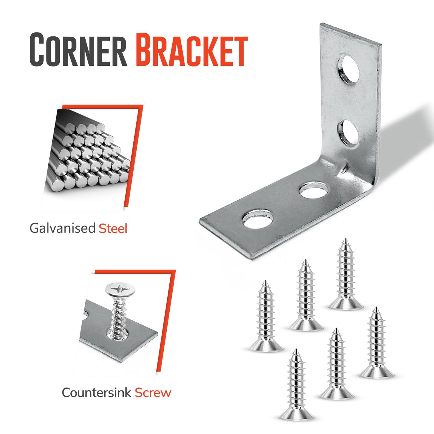 Galvanised Steel Angle Brackets for Wood 16 Pcs | 25mm x 25mm x 13mm