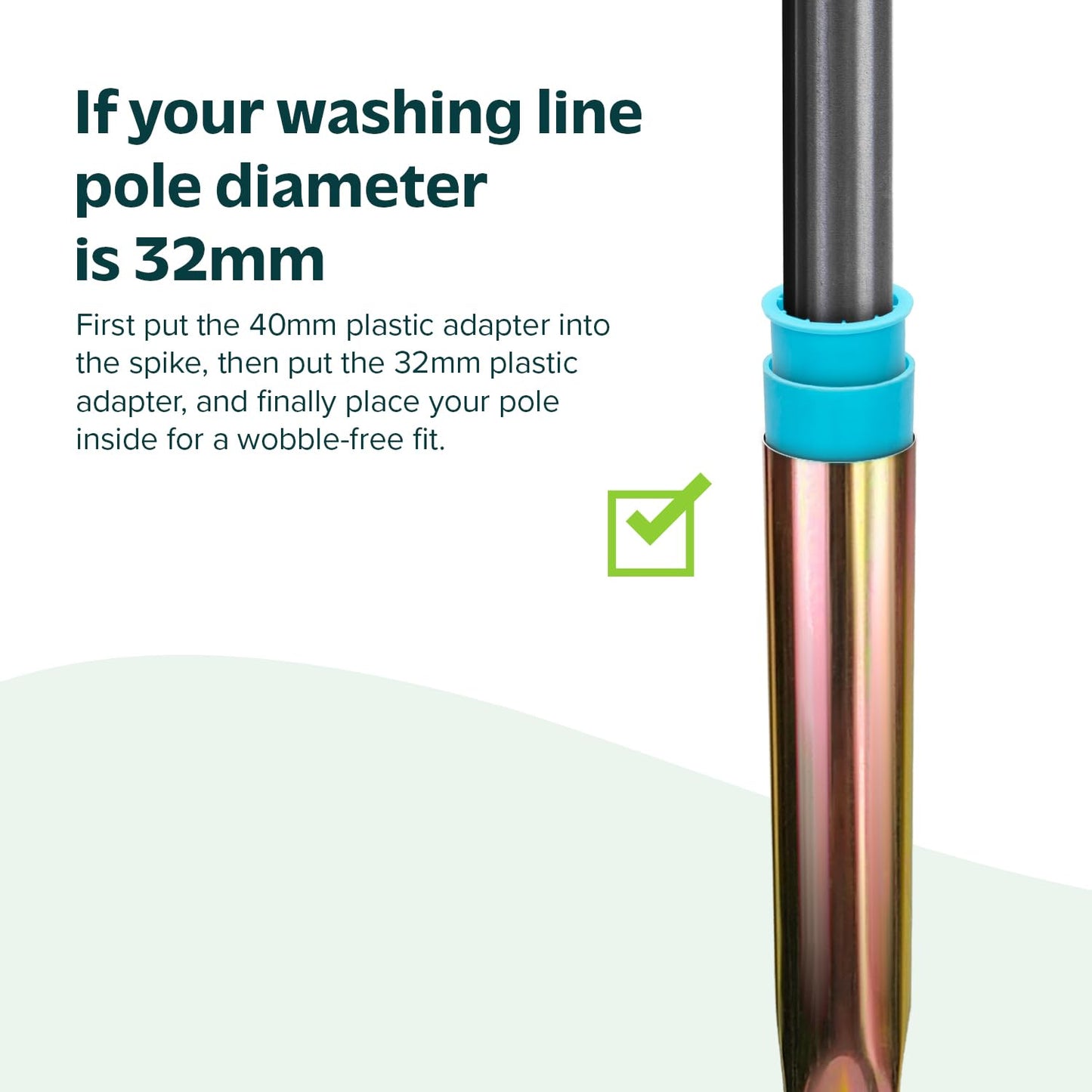 Rotary Washing Line Spike with 2x Plastic Adapters (32mm & 40mm)