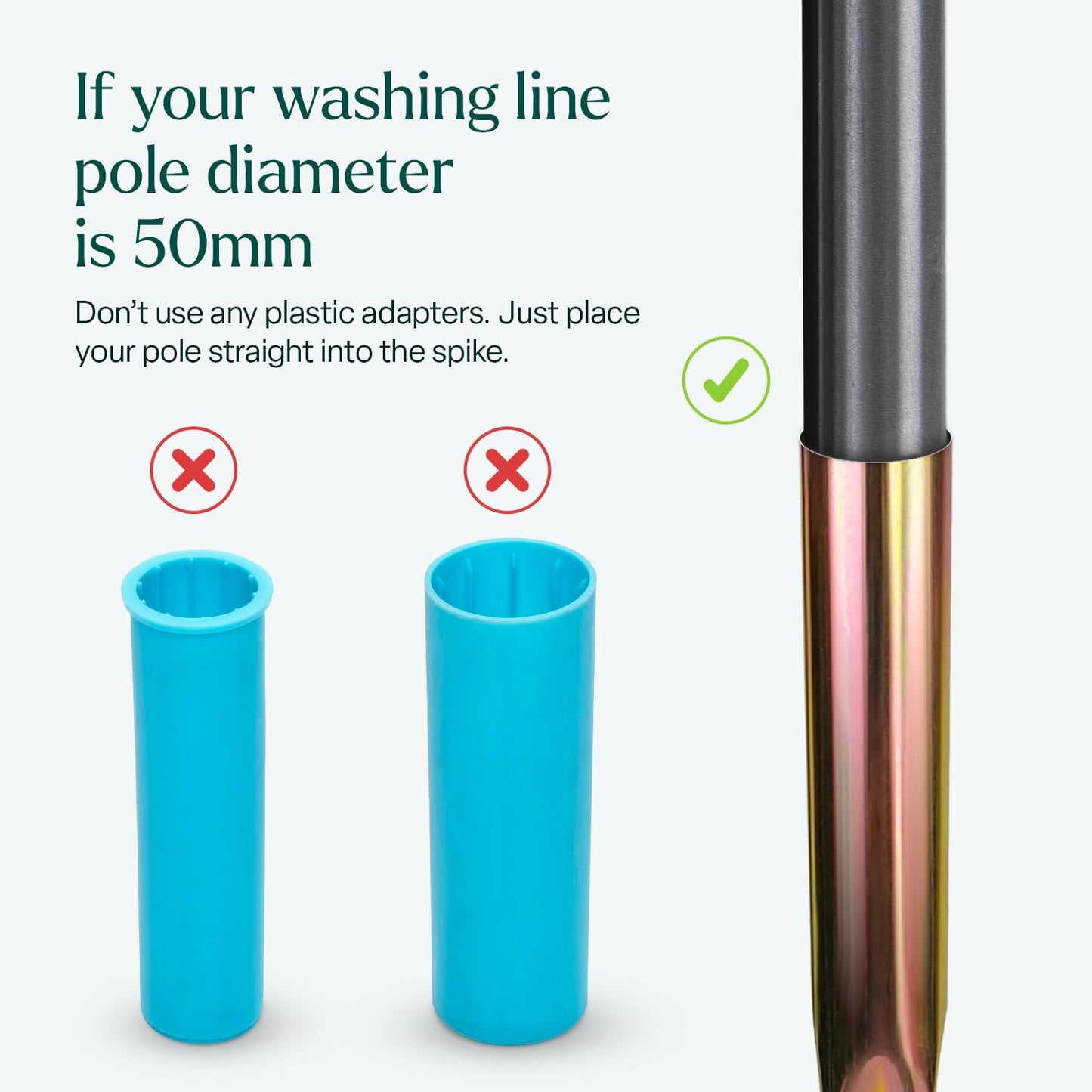 Rotary Washing Line Spike for Airer with 2 Plastic Adaptors
