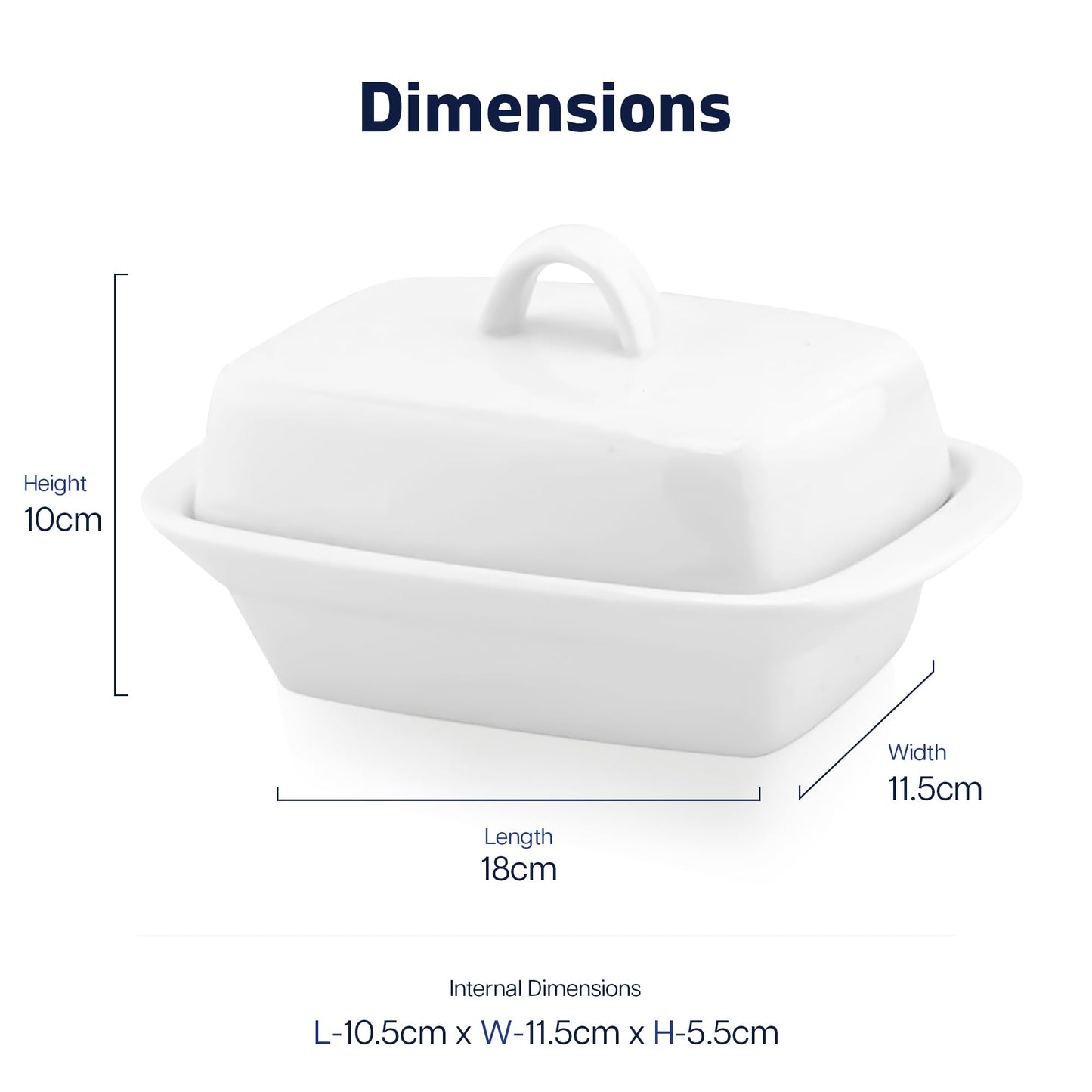 Besto Ceramic Butter Dish with Lid Large | White Butter Container for Countertop 17.5L X 9W X 11.5H (cm) | Ceramic Butter Dishes with Handle | Butter Storage Container for Refrigerator with Lid