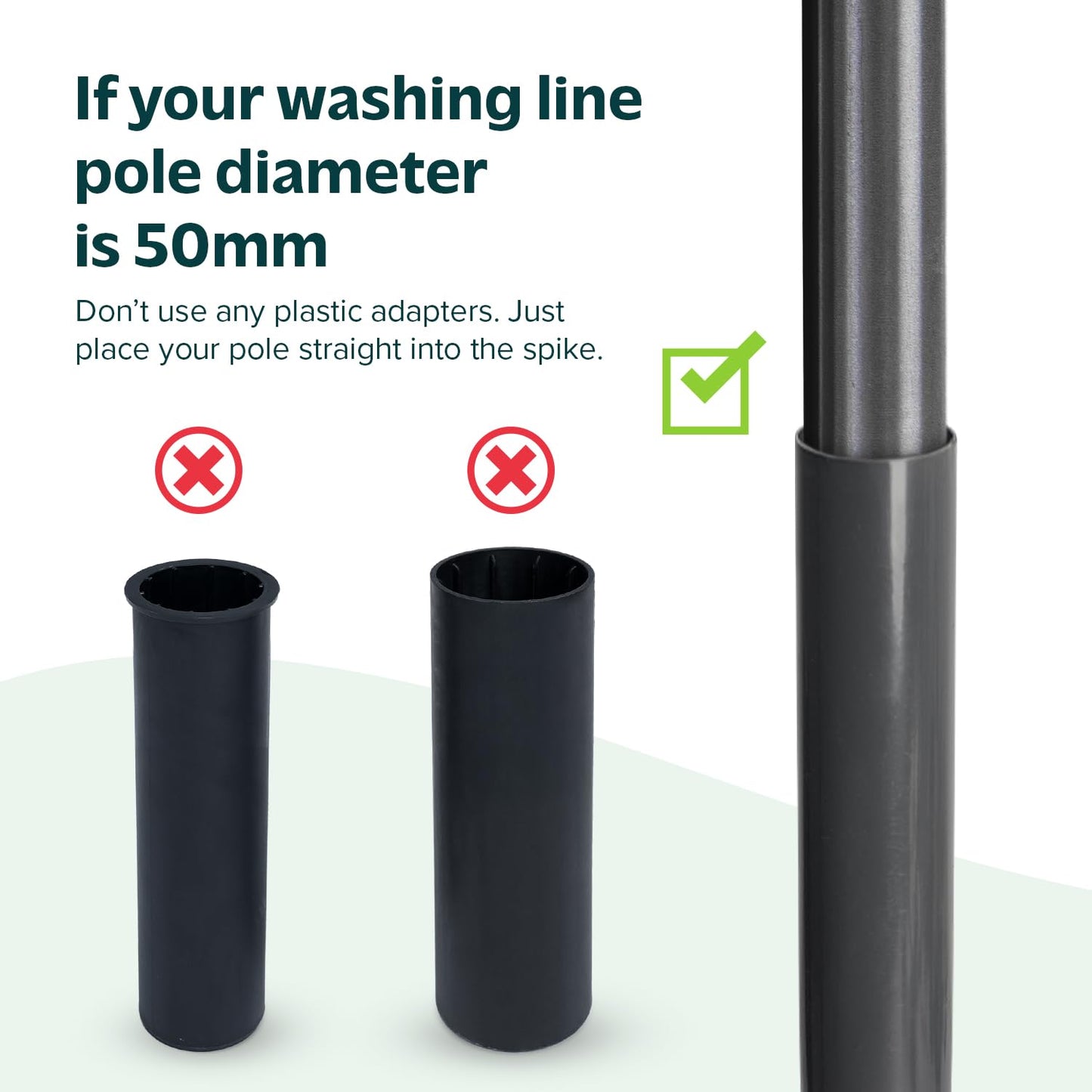 Metal Ground Spike for Rotary Washing Line | 2 Plastic Adapters