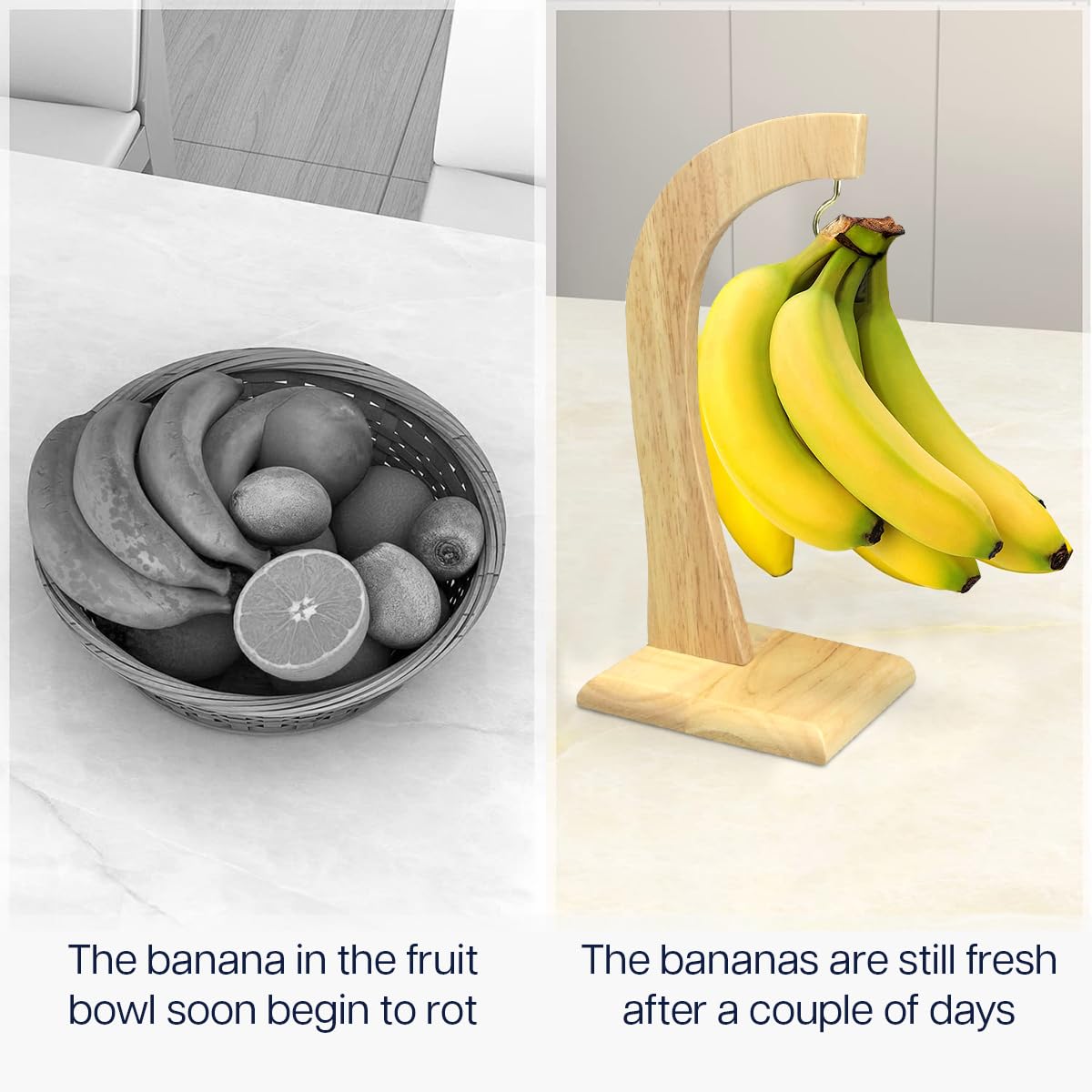 Banana Hanger with Rubber Wooden Stand with Metal Hook